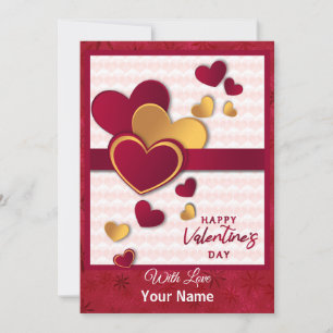 Elegantes Red and Gold Hearts Valentinstag Design Feiertagskarte