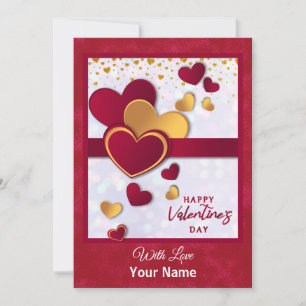 Elegantes Red and Gold Hearts Valentinstag Design Feiertagskarte