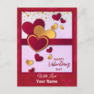 Elegantes Red and Gold Hearts Valentinstag Design Feiertagspostkarte