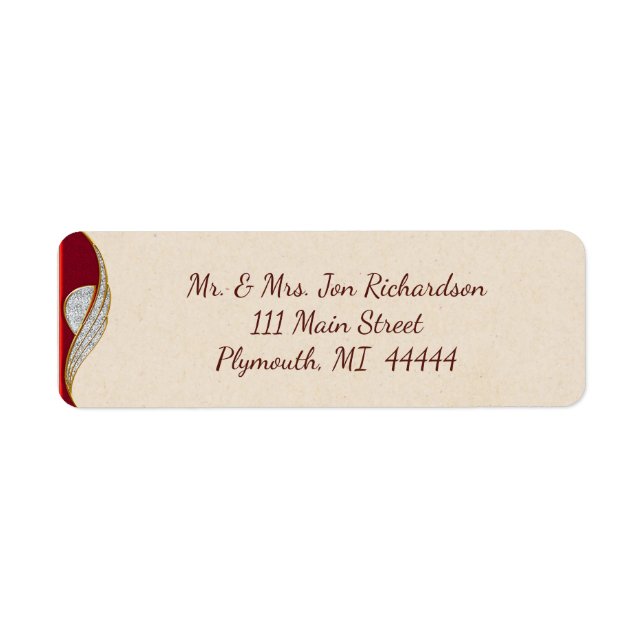 Elegantes Red and Gold Sparkle Adressetikett (Vorne)