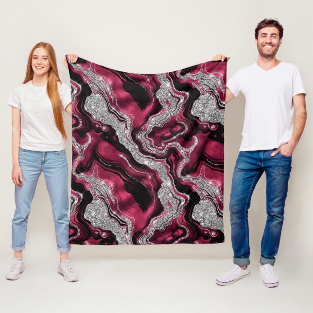 Elegantes Red and Silver Glitzer Agate Pattern Fleecedecke (Beispiel)