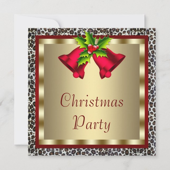 Elegantes Red Bells Red Leopard Weihnachts-Party Einladung (Vorderseite)