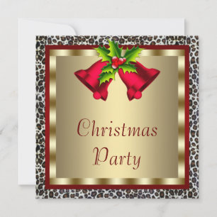 Elegantes Red Bells Red Leopard Weihnachtsfest Par Einladung