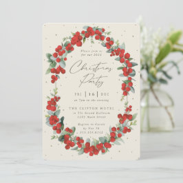 Elegantes Red Berry + Eukalyptus Weihnachtsfest Pa Einladung