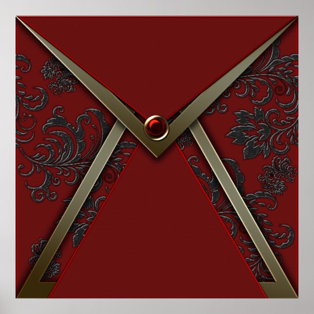 Elegantes Red Black Damask Gold Event Poster (Vorne)