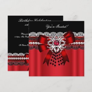 Elegantes Red Black Diamond Silver Lace Party 2 Einladung