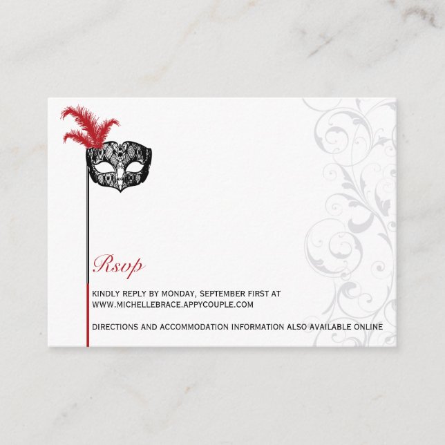 Elegantes Red Black Masquerade UAWG Begleitkarte (Vorderseite)