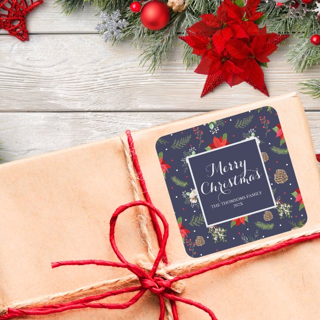 Elegantes Red Bloom Berry Festivals Muster Quadratischer Aufkleber (Von Creator hochgeladen)