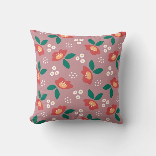 Elegantes Red Blossom Muster Kissen (Vorderseite)