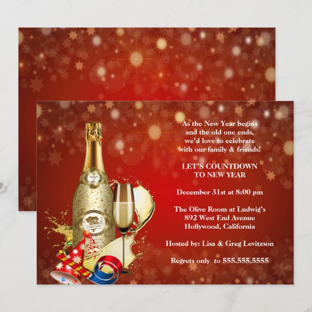 Elegantes Red Bohek Lights Silvester Party Einladung (Vorne/Hinten)