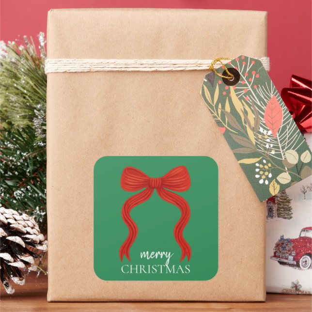 Elegantes Red Bow Christmas Party - Quadratischer Aufkleber (Feiertag)