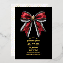 Elegantes Red Bow & Gold Foil Weihnachtsfest Party Folieneinladung