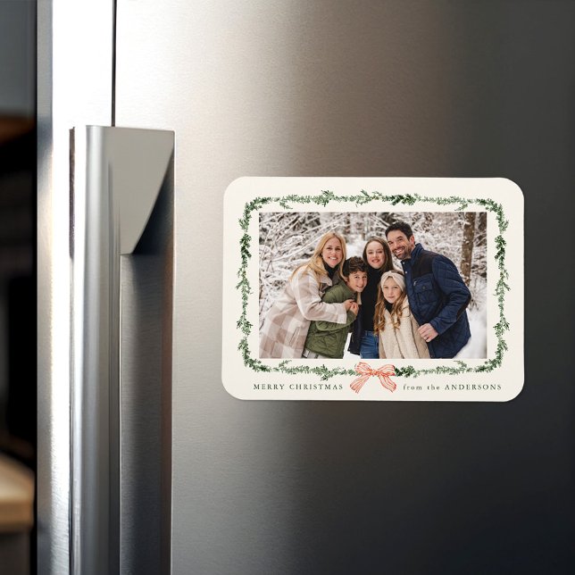 Elegantes Red Bow Greenera Garland Foto Magnet (Von Creator hochgeladen)