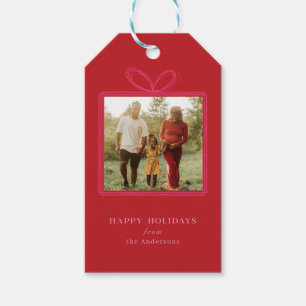 Elegantes Red Bow "Happy Holidays" Weihnachts-Foto Geschenkanhänger