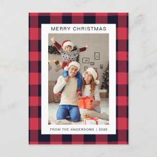 Elegantes Red Buffalo Karierte Weihnachtsfamilie 1 Feiertagspostkarte
