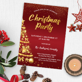 Elegantes Red Christmas Glitzer Tree Gold Party Einladung