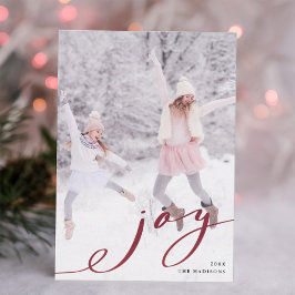 Elegantes Red Christmas Joy Minimalistisches Foto Feiertagskarte