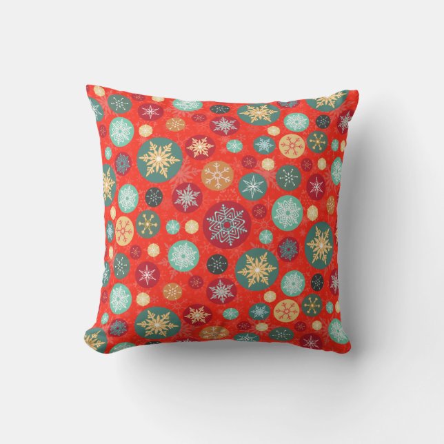 Elegantes Red Christmas Snowflake Retro Muster Kissen (Vorderseite)