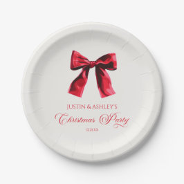 Elegantes Red Coquette Bow Weihnachts-Party Pappteller