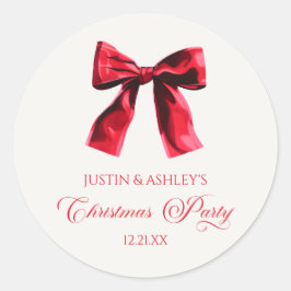 Elegantes Red Coquette Bow Weihnachts-Party Runder Aufkleber