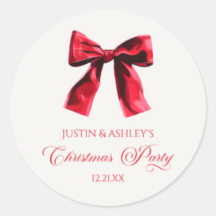 Elegantes Red Coquette Bow Weihnachts-Party Runder Aufkleber