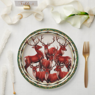 Elegantes Red Deer Moose Gold Snow Merry Xmas Part Pappteller