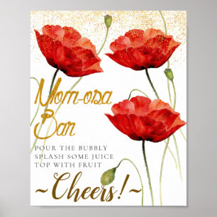 Elegantes Red Floral Baby Shower Mimosa Bar Sign Poster