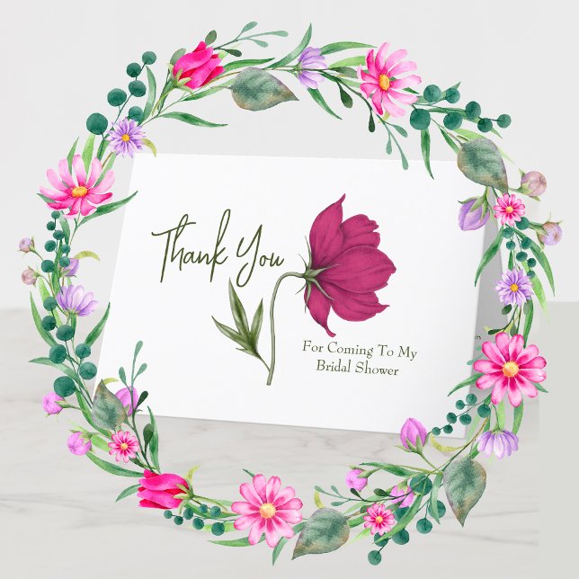 Elegantes Red Floral Cosmos Brautparty Dankeskarte (Von Creator hochgeladen)