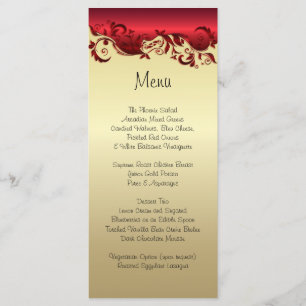 Elegantes Red & Gold Florid Wedding Design Menükarte