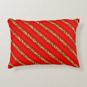 Elegantes Red Gold Glitzer Angled Stripe Muster Dekokissen