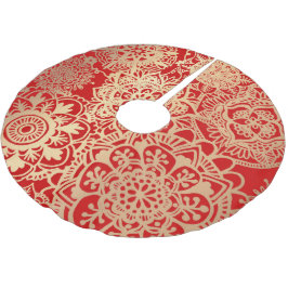 Elegantes Red Gold Mandala Muster Polyester Weihnachtsbaumdecke