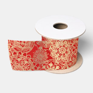 Elegantes Red Gold Mandala Muster Satinband