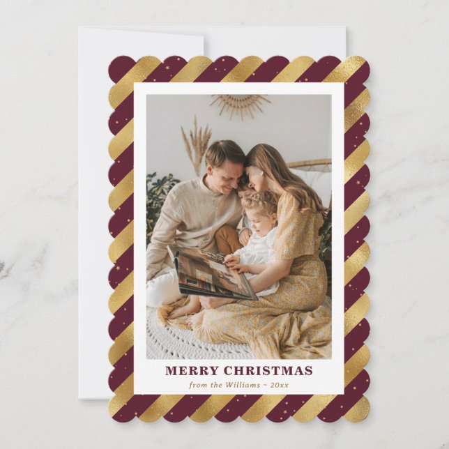 Elegantes Red Gold Modernes Foto Frohe Weihnachten (Vorderseite)