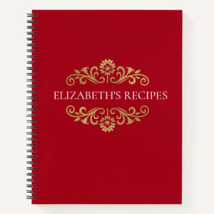 Elegantes Red Gold Monogram Rezept Kochbuch Notizbuch