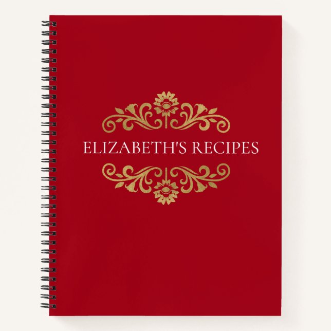 Elegantes Red Gold Monogram Rezept Kochbuch Notizbuch (Vorderseite)