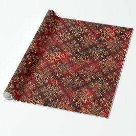 Elegantes Red Gold Muster Weihnachten Geschenkpapier