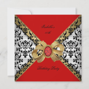 Elegantes Red Gold Schwarz-weiß Damask Diamond Par Einladung