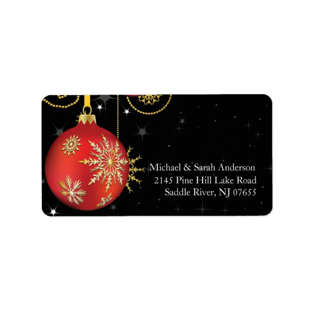 Elegantes Red Gold Weihnachtsball-Adressetikett Adressaufkleber (Vorne)