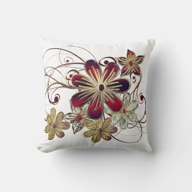 Elegantes Red Gold Ziersteine Design Kissen (Vorderseite)