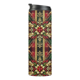Elegantes Red Green Gold Festival Kariert Thermosbecher