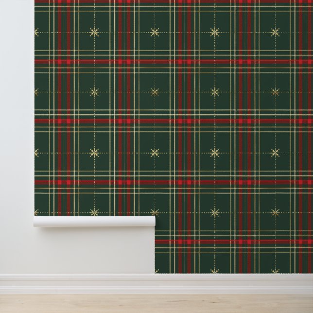 Elegantes Red Green Gold Tartan Muster Tapete (Anwendung)