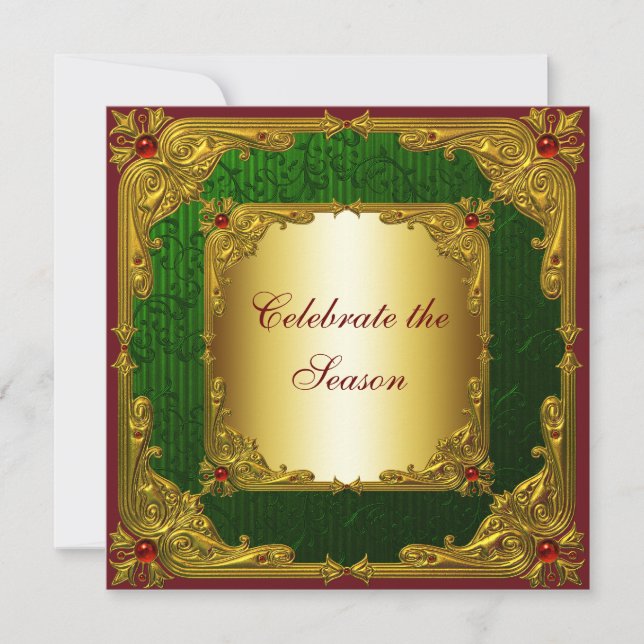 Elegantes Red Green Gold Weihnachts-Party Einladung (Vorderseite)
