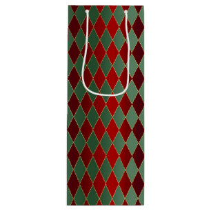 Elegantes Red Green Harlequin Luxury Pattern Geschenktüte Für Weinflaschen