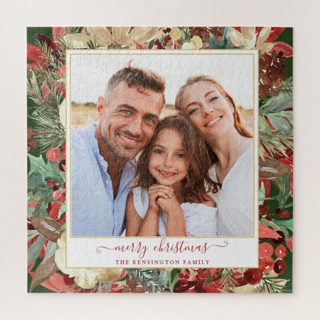 Elegantes Red Holiday Floral Weihnachten Foto (Vertikal)