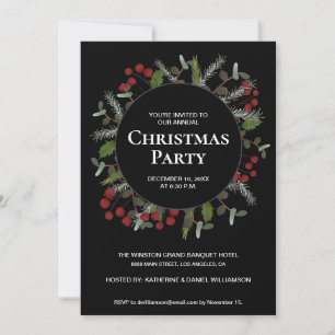 Elegantes Red Holly Wreath Gastgeber Weihnachts-Pa Einladung
