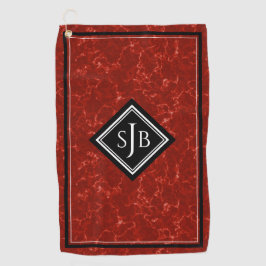 Elegantes Red Marble Black Diamond Monogram Golfhandtuch