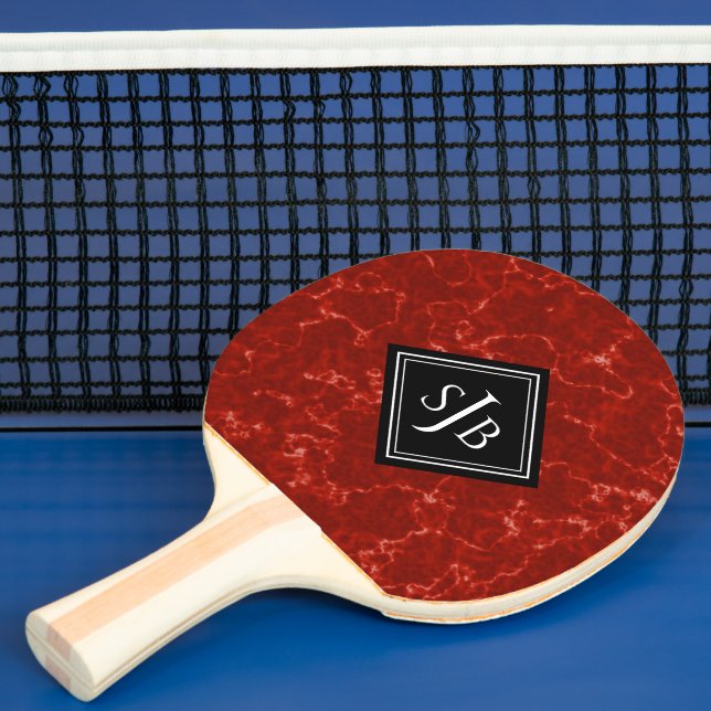 Elegantes Red Marble Black Diamond Monogram Tischtennis Schläger (InSitu)