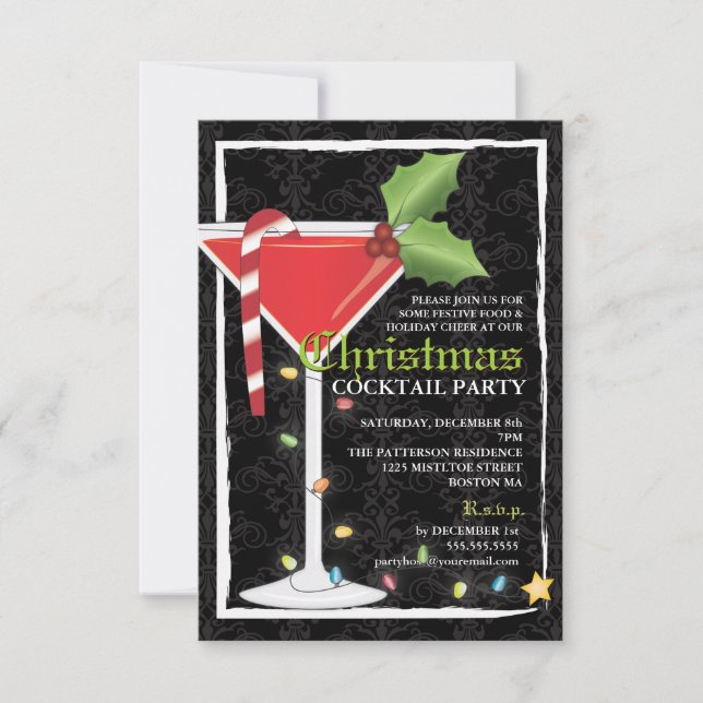 Elegantes Red Martini Weihnachtscocktail Party Einladung (Vorderseite)