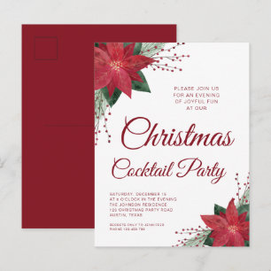 Elegantes Red Poinsettia Christmas Cocktail Party Postkarte