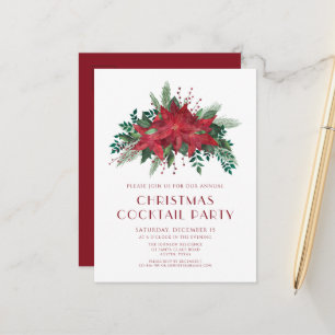 Elegantes Red Poinsettia Christmas Cocktail Party Postkarte